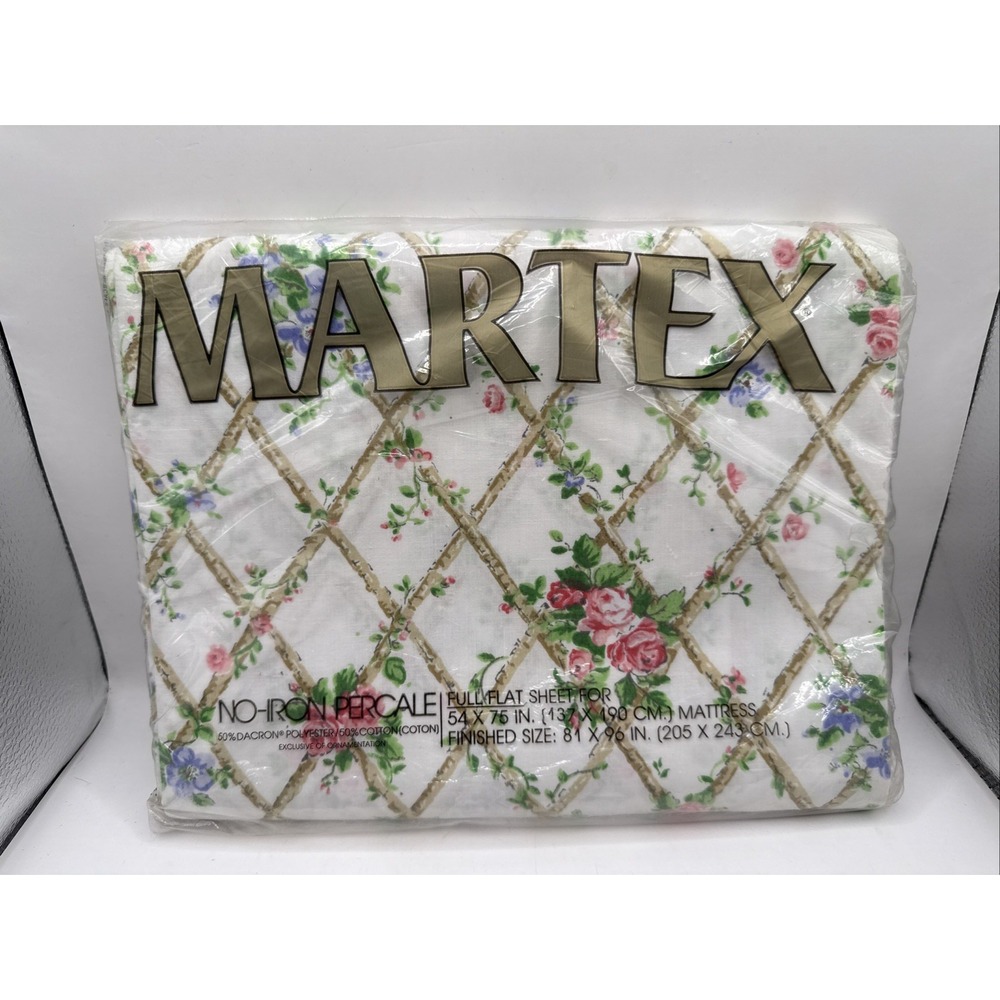 Martex Vintage Percale Full Flat Sheet GAZEBO Pastel Floral NEW Floral No Iron